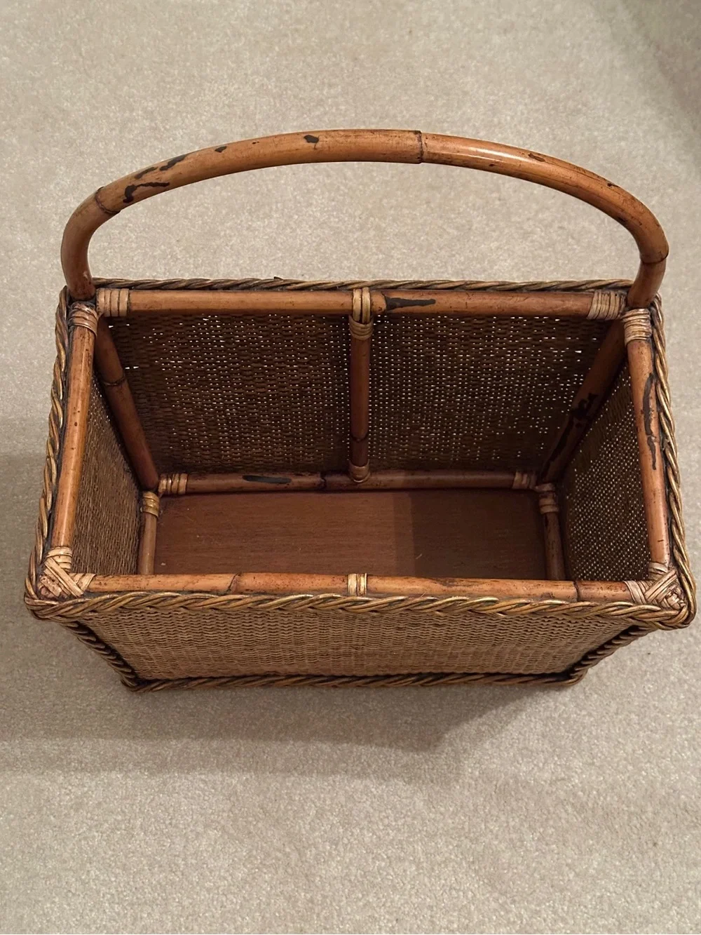 Boho Woven Rattan Rectangular Handled Basket - Tan